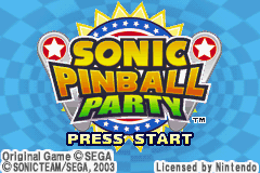 Sonic Pinball Party title screen for GameBoy Advance